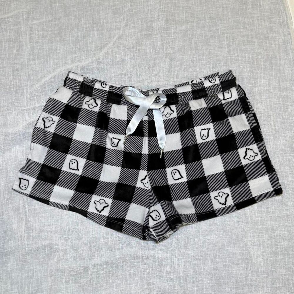 Halloween Ghost Pajama Shorts Black White Plaid Jaclyn Intimates Medium